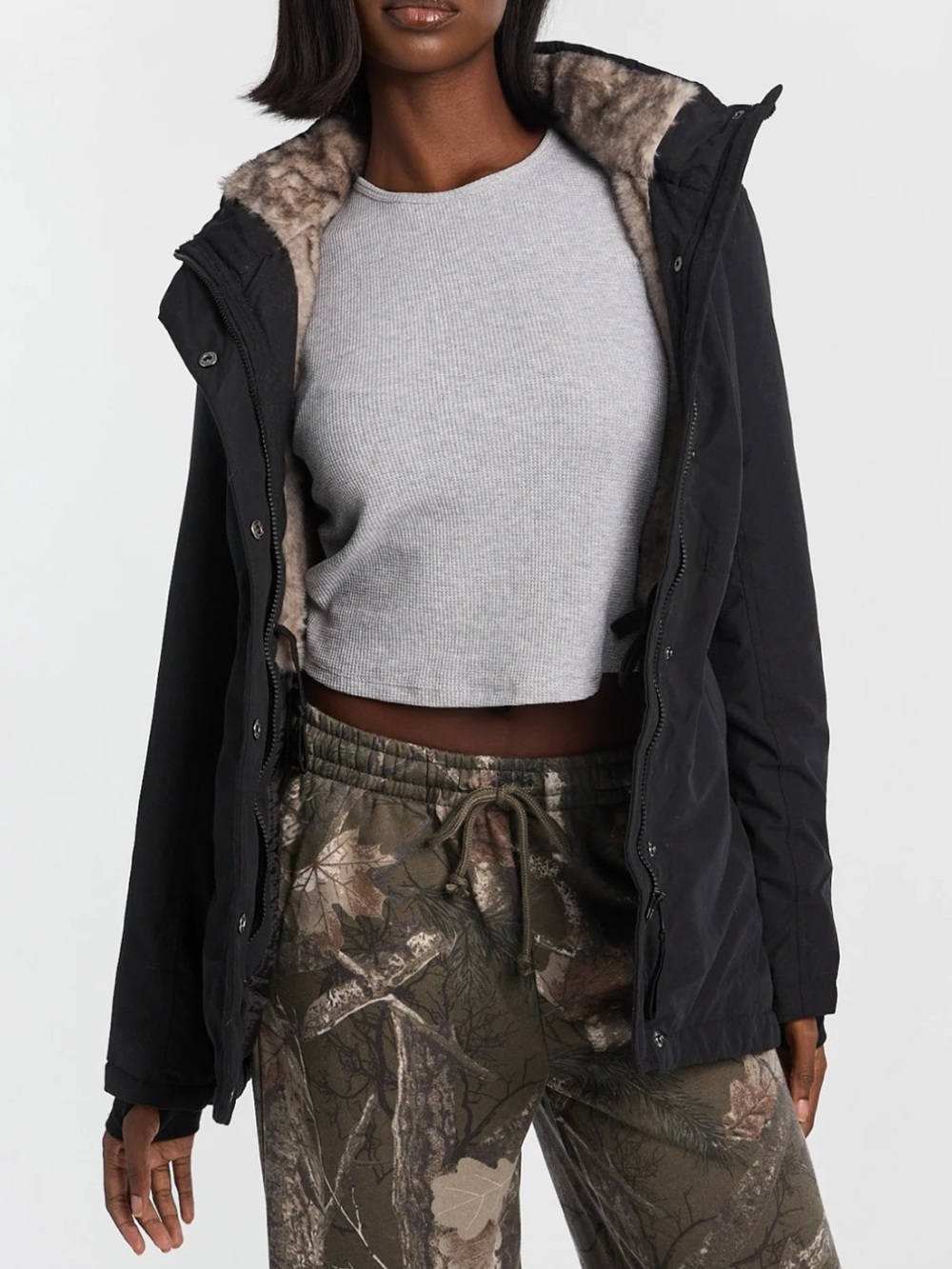 Bluenotes Faux Fur Lined Hooded Parka Winter Jacket Black Size Large